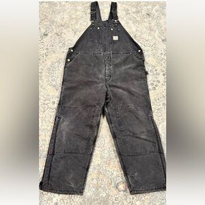 VTG Carhartt Canvas Quilted Lined Bib Overalls Mens Size 48x30 Black Double Knee